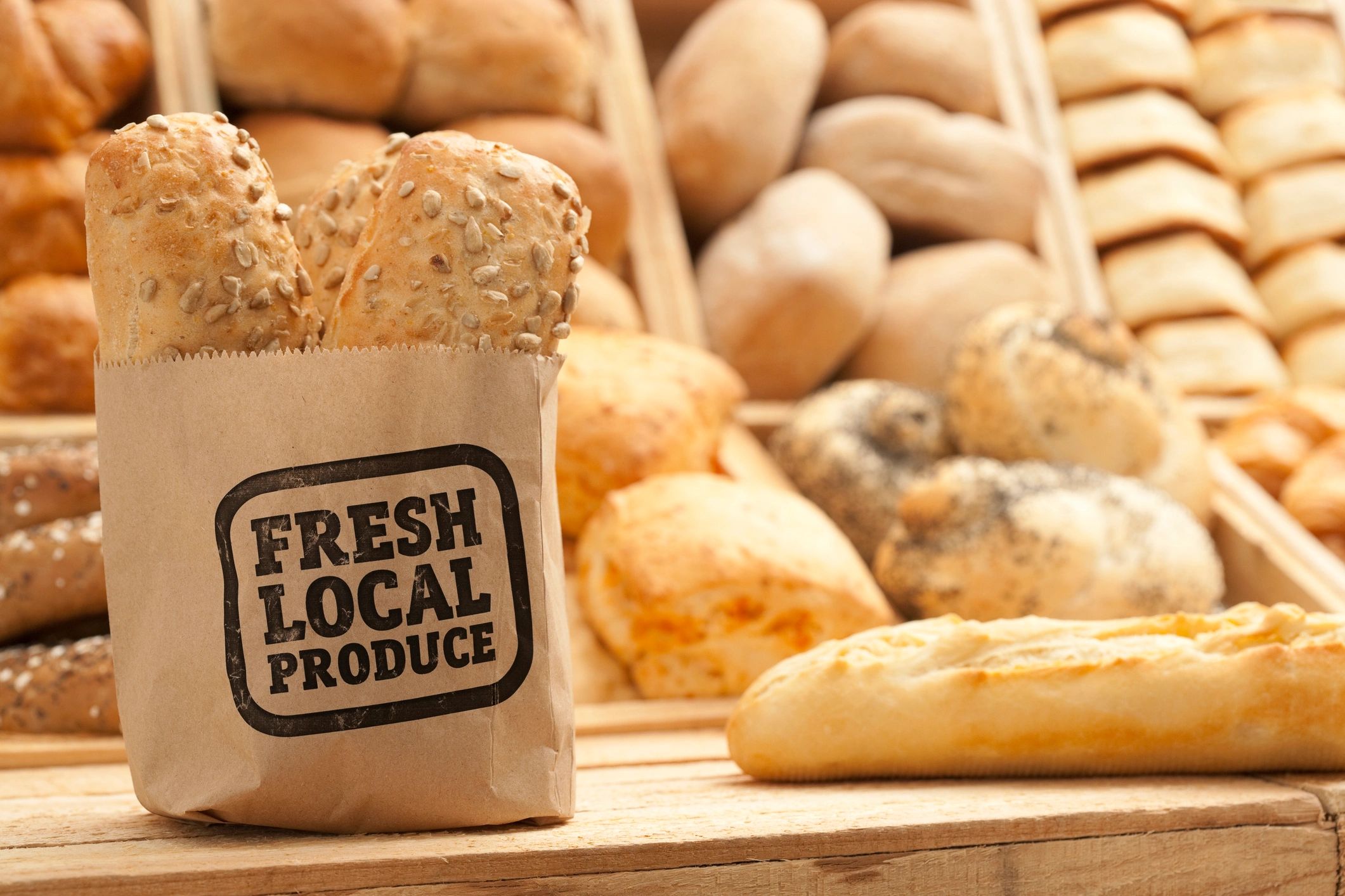 Assorted fresh loaves in bakery